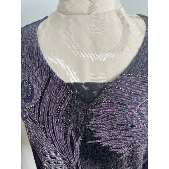 JM Collection Women's Peacock Feather 3/4 Sleeve Blouse Medium - Picture 5 of 7